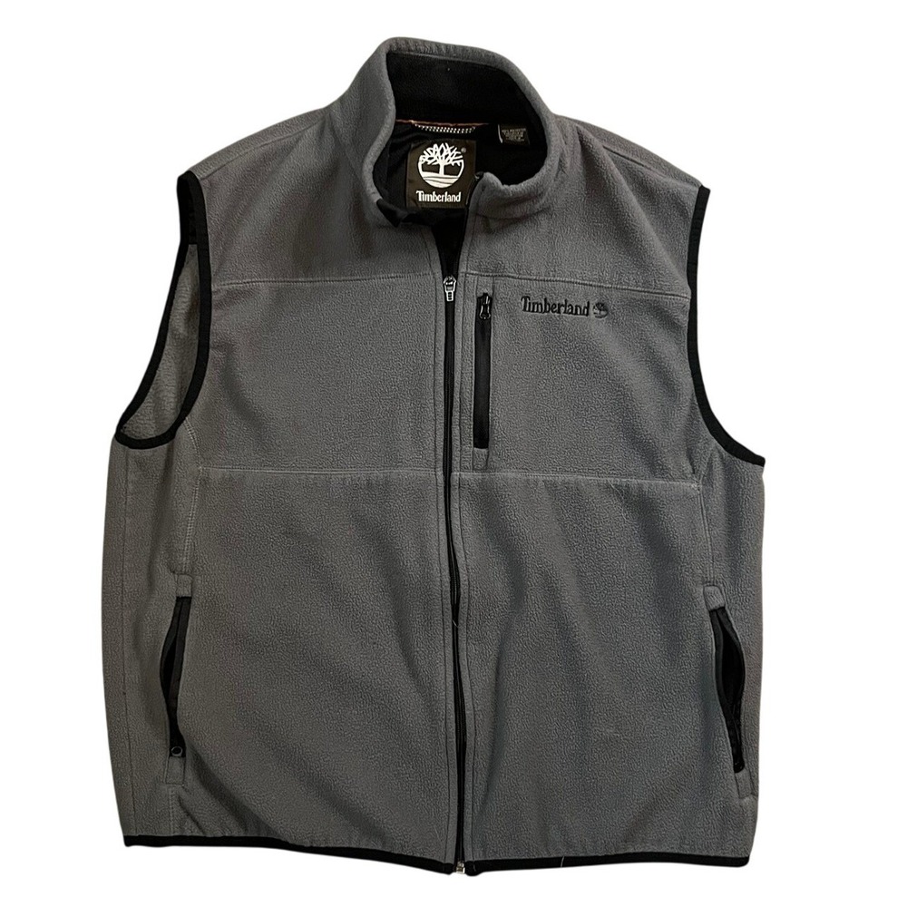 Timberland Mens Gray Full Zip Fleece Vest Jacket Size Me Gorpcore